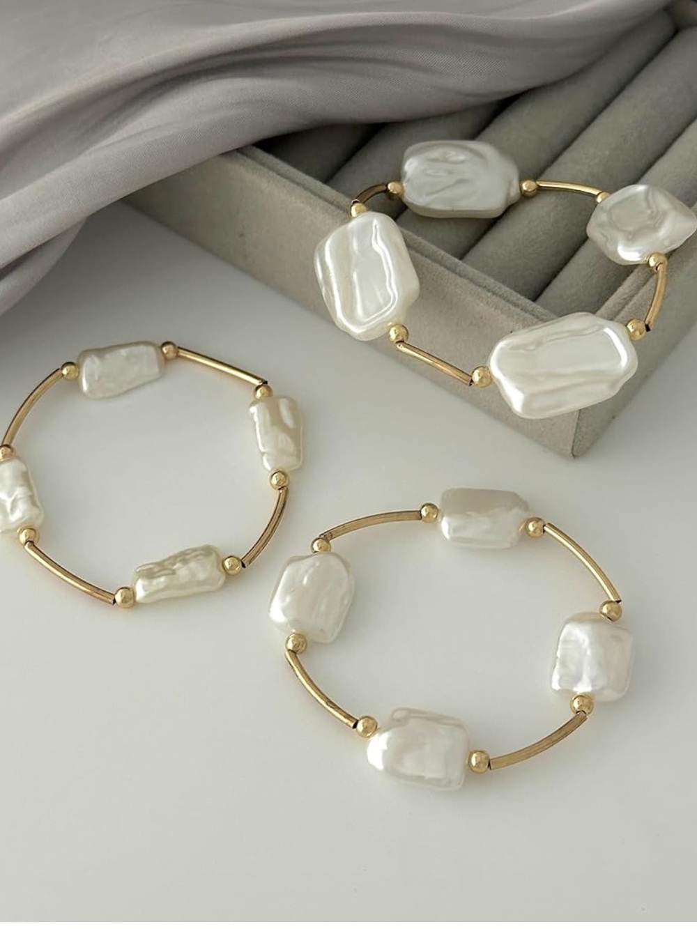 Anthropologie Gold-Tone Bracelet Set with Irregular Pearlescent Stones - White - Picture 2 of 5